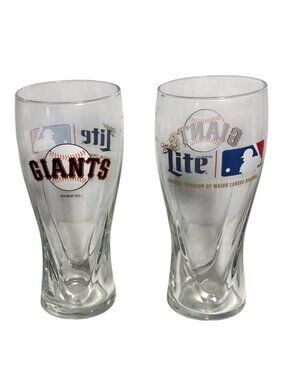 San Francisco Giants Pint Glasses Miller Lite Beer 7" MLB Baseball 2015 Lot of 2
